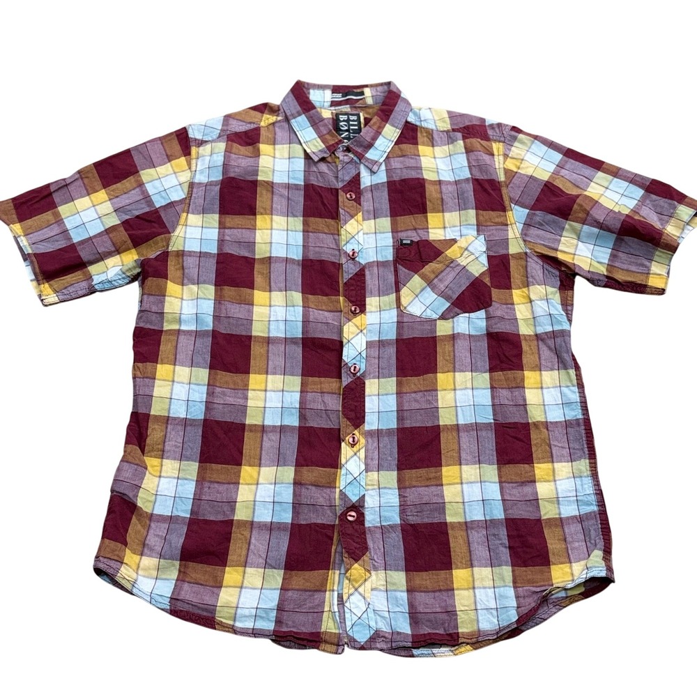 Billabong Plaid Short Sleeve Button Down Men's Size L Casual Streetwear